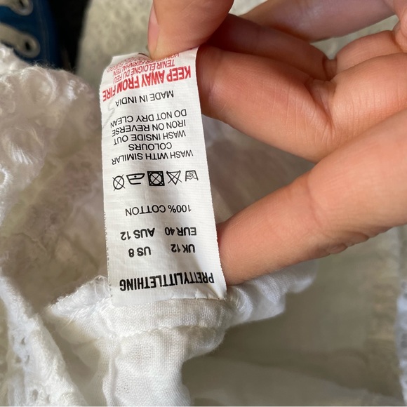 PRETTYLITTLE THING White Broderie Anglaise Bohemian Cropped Top Size 12 - Picture 8 of 8